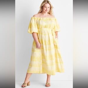 Women's Floral Print Off the Shoulder Puff Sleeve Midi Dress - Future Collective